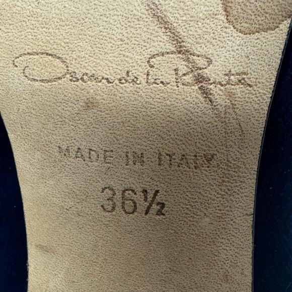 Oscar de la Renta Blue Suede Leather Heeled Ankle Booties Size 36.5/6 Italy - Picture 7 of 7